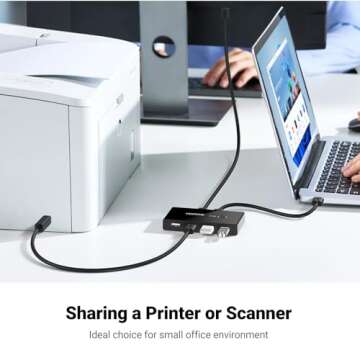 UGREEN USB Switch Selector 2 Computers Sharing 4 USB Devices USB 2.0 Peripheral Switcher Box Hub for Mouse Keyboard Scanner Printer PCs with One-Button Swapping and 2 Pack USB A to A Cable