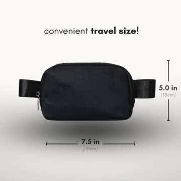 Boutique Belt Bag | Crossbody Fanny Pack for Women Fashionable | Cute Mini Everywhere Bum Hip Waist Pack | Fashion Travel Chest Bag | Silver Accessories | Adjustable Small Strap | Black