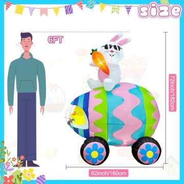 GUDELAK 6FT Easter Inflatables Outdoor Decorations with Easter Bunny Decor Eggs Car, Easter Yard Decorations with LED Lights, Easter Blow Up Yard Decorations for Lawn Garden Outdoor Easter Decorations