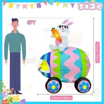 GUDELAK 6FT Easter Inflatables Outdoor Decorations with Easter Bunny Decor Eggs Car, Easter Yard Decorations with LED Lights, Easter Blow Up Yard Decorations for Lawn Garden Outdoor Easter Decorations