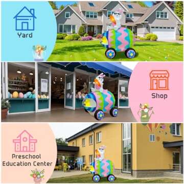 GUDELAK 6FT Easter Inflatables Outdoor Decorations with Easter Bunny Decor Eggs Car, Easter Yard Decorations with LED Lights, Easter Blow Up Yard Decorations for Lawn Garden Outdoor Easter Decorations