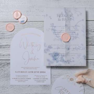 UNIQOOO Wax Seal Stickers - Rosemary Botanical Wedding Invitation Envelope Seal Stickers, 50 Pcs Self- Adhesive Blush Pink Stickers, Perfect for Invitation, Envelopes, Gift Wrapping, Party, Christmas