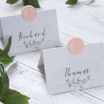 UNIQOOO Wax Seal Stickers - Rosemary Botanical Wedding Invitation Envelope Seal Stickers, 50 Pcs Self- Adhesive Blush Pink Stickers, Perfect for Invitation, Envelopes, Gift Wrapping, Party, Christmas