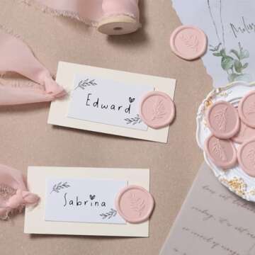 UNIQOOO Wax Seal Stickers - Rosemary Botanical Wedding Invitation Envelope Seal Stickers, 50 Pcs Self- Adhesive Blush Pink Stickers, Perfect for Invitation, Envelopes, Gift Wrapping, Party, Christmas