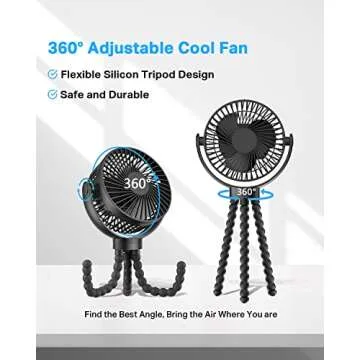 Stroller Fan, Portable Fan 60Hrs 12000mAh Battery Operated Fans USB Rechargeable Small Fan for Bedroom, Desk, Personal Handheld, Clip on Fans for Baby Stroller, Travel, Car Seat, Peloton, Bed, Camping
