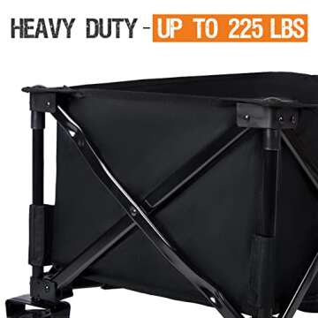 PORTAL Collapsible Folding Utility Wagon, Foldable Wagon Carts Heavy Duty, Large Capacity Beach Wagon with All Terrain Wheels, Outdoor Portable Wagon for Camping, Garden, Shopping, Groceries, Black