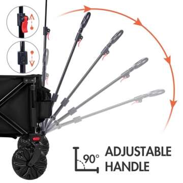 PORTAL Collapsible Folding Utility Wagon, Foldable Wagon Carts Heavy Duty, Large Capacity Beach Wagon with All Terrain Wheels, Outdoor Portable Wagon for Camping, Garden, Shopping, Groceries, Black