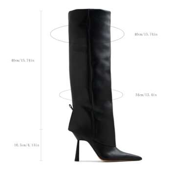 Goolita Fold Over Boots For Women, Pointed Toe Stiletto Heel Knee High Boots Fashion Comfortable Sli...