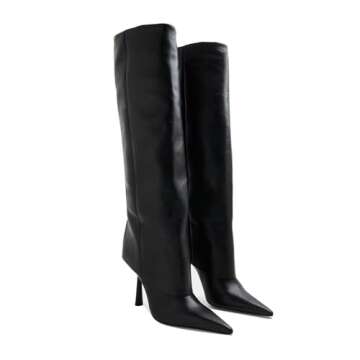 Goolita Fold Over Boots For Women, Pointed Toe Stiletto Heel Knee High Boots Fashion Comfortable Slip On Tall Boots