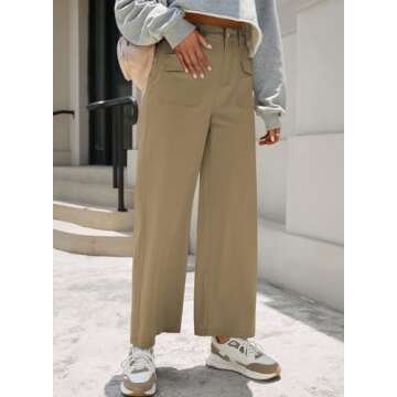 Dokotoo Women's Pants High Waisted Cargo Pants Women Baggy Jeans for Women Straight Wide Leg 2024 Fall Outfits Fashion Clothes Casual Pants Trendy Pocket Teen Girls Trousers Stretch Denim Pants Brown