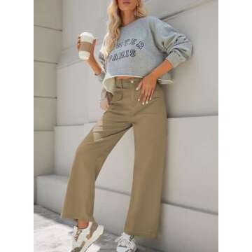 Dokotoo Women's Pants High Waisted Cargo Pants Women Baggy Jeans for Women Straight Wide Leg 2024 Fall Outfits Fashion Clothes Casual Pants Trendy Pocket Teen Girls Trousers Stretch Denim Pants Brown