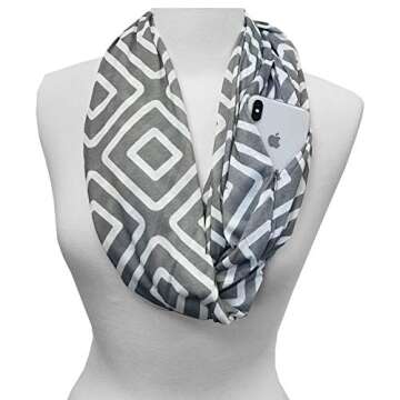 Pop Fashion Shop Women's Geometric Pattern Infinity Scarf - Grey