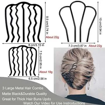 7 Pcs Metal Hair Side Combs Hair Fork Clip Teeth Hair Pin Stick for Updo Bun, U Shape Hair Combs for...