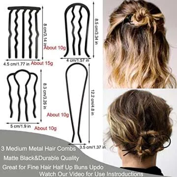 7 Pcs Metal Hair Side Combs Hair Fork Clip Teeth Hair Pin Stick for Updo Bun, U Shape Hair Combs for Vintage Hairstyle Hair Accessories, Thick&Fine Hair Combination