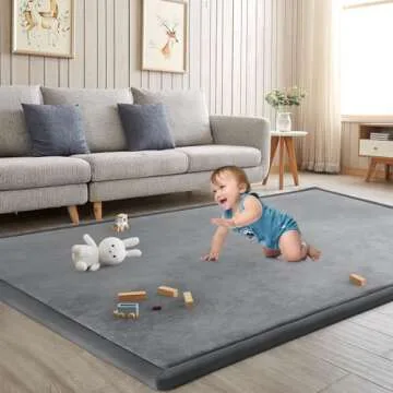 ILPEOD Baby Play Mat for Floor Tummy Time Mat Nursery Rug Muscle Mat Area Rug Playroom Rug Tatami Mat 6'7"x4'11" Memory Foam 1.3" Thick Crawling Mat for Babies,Toddlers, Infants, Kids,Floor Mat(Grey)