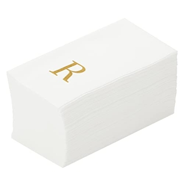 Luxenap 15.8 X 7.9 Inch Linen-Feel Guest Towels, 50 Lettered Hand Towels - Gold Letter 'R', Sans Ser...