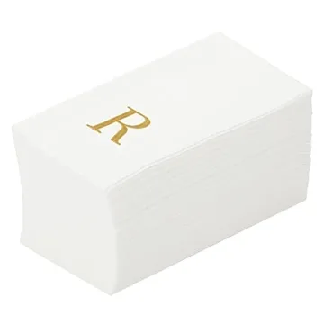 Luxenap 15.8 X 7.9 Inch Linen-Feel Guest Towels, 50 Lettered Hand Towels - Gold Letter 'R', Sans Ser...