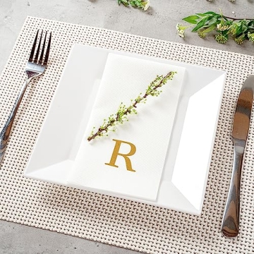 Luxenap Linen-Feel Guest Towels – Elegant Gold Letter Napkins
