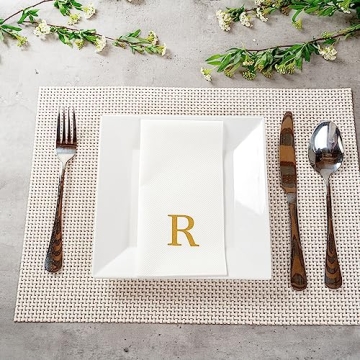 Luxenap Linen-Feel Guest Towels – Elegant Gold Letter Napkins