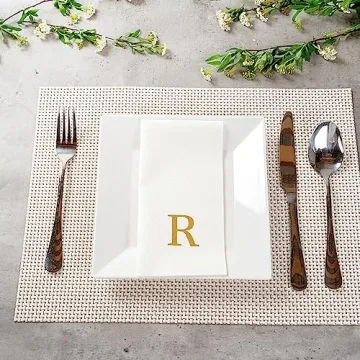 Luxenap Linen-Feel Guest Towels – Elegant Gold Letter Napkins