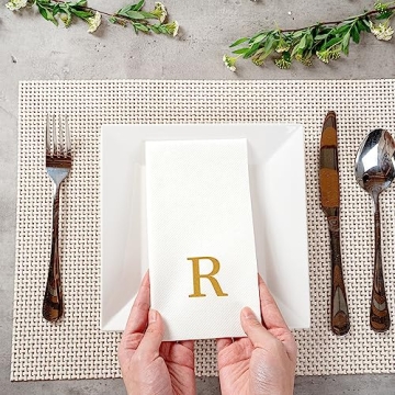 Luxenap Linen-Feel Guest Towels – Elegant Gold Letter Napkins