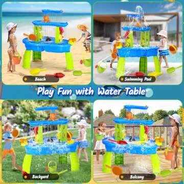 2024 Upgraded Sand Water Table Toys for Kids, 3-Tier & Electric Water Pump Rain Showers Splash Pond Toddler Sand Table, Sensory Play Table for Boy Girl 3+ Beach Summer Outside, Blue&Green