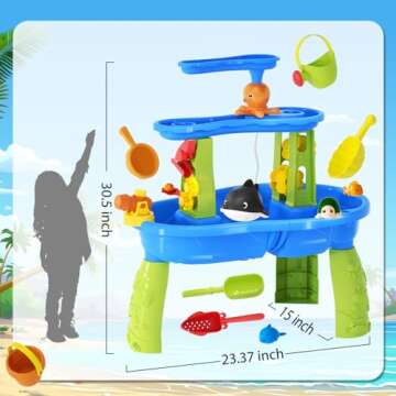 2024 Upgraded Sand Water Table Toys for Kids, 3-Tier & Electric Water Pump Rain Showers Splash Pond Toddler Sand Table, Sensory Play Table for Boy Girl 3+ Beach Summer Outside, Blue&Green