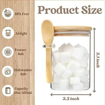 Stylish 15oz Glass Sugar Jar with Bamboo Lid - Perfect for Organizing Coffee and Tea!