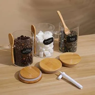 Elegant Glass Sugar Jar with Bamboo Lid and Spoon