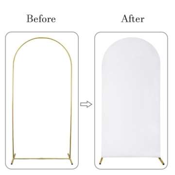 JKDMJF White 6FT Wedding Arch Covers Spandex Fitted Arch Cover Backdrop Fabric for Birthday Party Engagement Photo Autograph Wall Banquet Baby Shower Arch Stand Backdrop Decorations