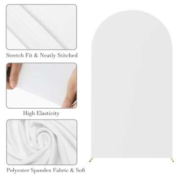 JKDMJF White 6FT Wedding Arch Covers Spandex Fitted Arch Cover Backdrop Fabric for Birthday Party Engagement Photo Autograph Wall Banquet Baby Shower Arch Stand Backdrop Decorations