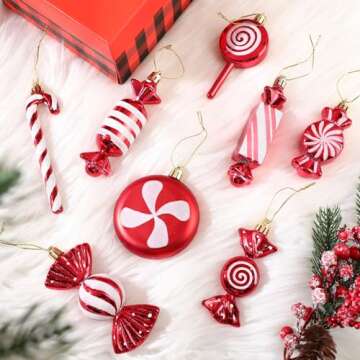 Leyndo 24 Pcs Christmas Candy Hanging Ornament Candy Cane Peppermint Lollipop Decor Glitter Ornament...