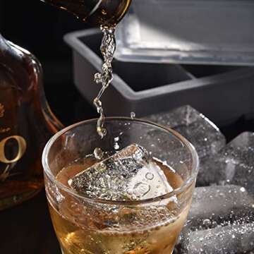 Samuelworld Large Silicone Ice Cube Tray Molds, 2-Pack, Big 2 Inch Cubes - BPA Free, Flexible, 8 Cavity Easy Release Slow Melting Ice for Whiskey, Cocktails, Gifts - Grey (With Lids)