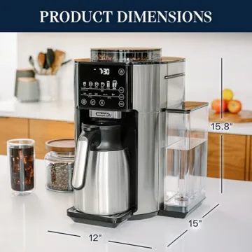 De'Longhi TrueBrew Drip Coffee Maker, Built in Grinder, Single Serve, 8 oz to 24 oz with 40 oz Caraf...