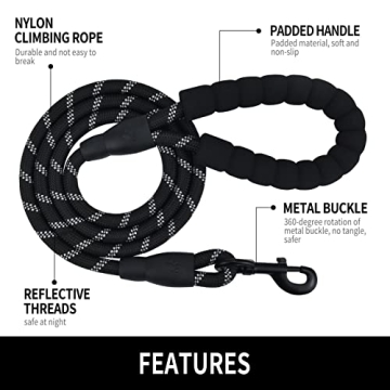Panykoo Durable Dog Leash with Soft Padded Handle and Reflective Design