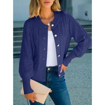 ANRABESS Women Long Sleeve Cable Knit Button Down Cropped Cardigan Sweater for Spring and Fall