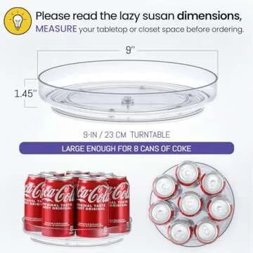 4 Pack 9 Inch Clear Acrylic Lazy Susan, Non-Skid Turntable Organizer for Cabinet, Kitchen, Pantry Or...
