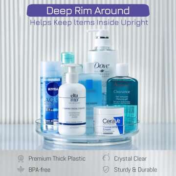 4 Pack 9 Inch Clear Acrylic Lazy Susan, Non-Skid Turntable Organizer for Cabinet, Kitchen, Pantry Organization Storage, Refrigerator, Vanity Makeup, Bathroom Countertop Organizing, Rotating Spice Rack