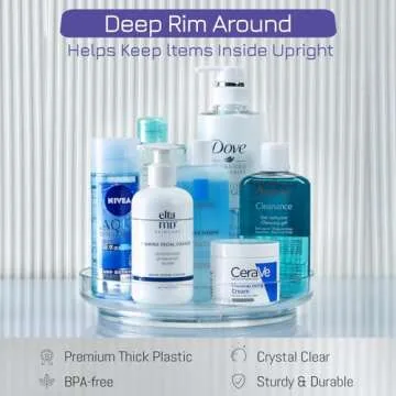 4 Pack 9 Inch Clear Acrylic Lazy Susan, Non-Skid Turntable Organizer for Cabinet, Kitchen, Pantry Organization Storage, Refrigerator, Vanity Makeup, Bathroom Countertop Organizing, Rotating Spice Rack