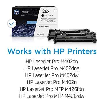 HP 26X Black High-yield Toner Cartridges (2-pack) | Works with HP LaserJet Pro M402 Series, HP Laser...