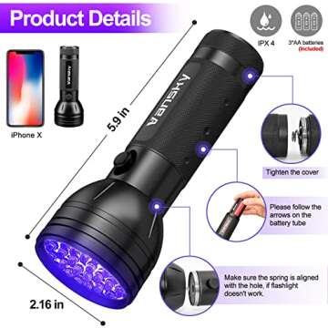 Vansky Black Light UV Flashlight, Upgraded 51 LED Blacklight Pet Urine Detector for Dog/Cat Urine, Dry Stains, Bed Bug, Matching with Pet Odor Eliminator(Batteries are Included)