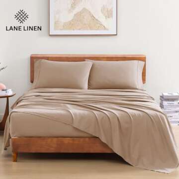 LANE LINEN 100% Organic Cotton Sheets Set - King Size, Taupe