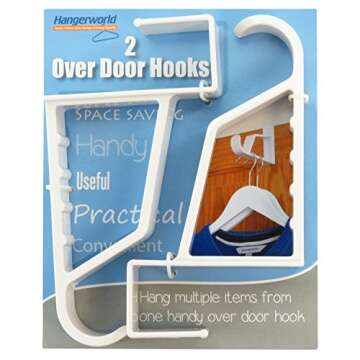 HANGERWORLD 2 Pack Over The Door Hooks for Hangers - Extra Strong White Plastic Over Door Hook for H...