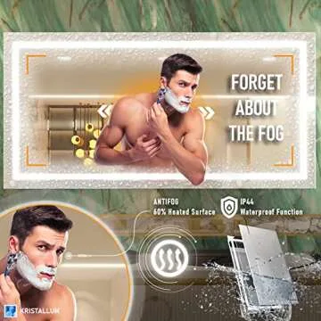 KRISTALLUM Bathroom Mirror with Lights -60x36 Mirror w/Wireless Switch + Anti Fog/Waterproof/Dimmable/ 3 Colors Warm/Natural/White CRI >90 Frameless Led Mirror Vertical or Horizontal