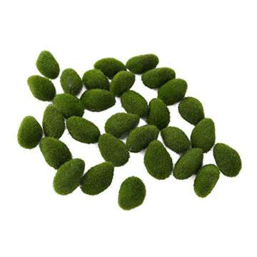 Beiswe Artificial Moss Rocks Green Grass Landscape Multi-Shape Faux Moss Cover Stones for Handicraft...
