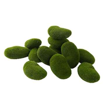 Beiswe Artificial Moss Rocks Green Grass Landscape Multi-Shape Faux Moss Cover Stones for Handicraft Micro Container Fairy Gardens Decoration (30Pcs)