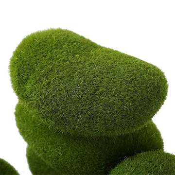 Beiswe Artificial Moss Rocks Green Grass Landscape Multi-Shape Faux Moss Cover Stones for Handicraft Micro Container Fairy Gardens Decoration (30Pcs)