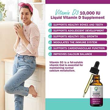 NatureGenX Vitamin D Liquid Drops for Adults: Vegan D3 10000 IU for Immune Support & Bone Strength Supplements, Non-GMO & Gluten Free Liquid Vitamin D for Women & Men, 30ml, 30 Servings
