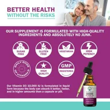 NatureGenX Vitamin D Liquid Drops for Adults: Vegan D3 10000 IU for Immune Support & Bone Strength Supplements, Non-GMO & Gluten Free Liquid Vitamin D for Women & Men, 30ml, 30 Servings