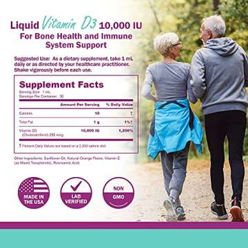 NatureGenX Vitamin D Liquid Drops for Adults: Vegan D3 10000 IU for Immune Support & Bone Strength Supplements, Non-GMO & Gluten Free Liquid Vitamin D for Women & Men, 30ml, 30 Servings
